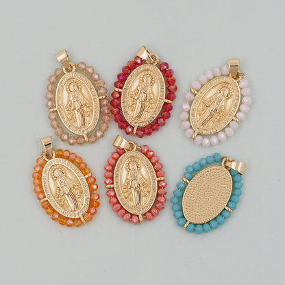Gold Our Lady of Guadalupe Charms,18K Gold Filled crystal virgin mary Pendant Charm Bracelet Necklace for DIY Jewelry Making Supply