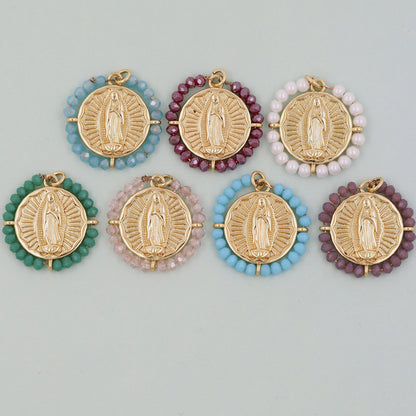 Gold Our Lady of Guadalupe Charms,18K Gold Filled crystal virgin mary Pendant Charm Bracelet Necklace for DIY Jewelry Making Supply