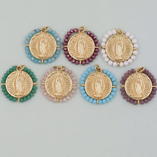 Gold Our Lady of Guadalupe Charms,18K Gold Filled crystal virgin mary Pendant Charm Bracelet Necklace for DIY Jewelry Making Supply