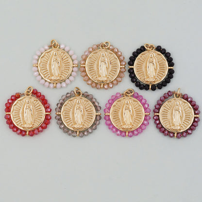 Gold Our Lady of Guadalupe Charms,18K Gold Filled crystal virgin mary Pendant Charm Bracelet Necklace for DIY Jewelry Making Supply