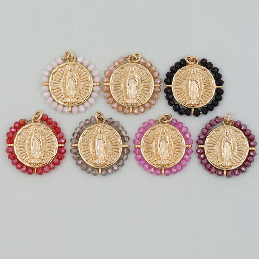 Gold Our Lady of Guadalupe Charms,18K Gold Filled crystal virgin mary Pendant Charm Bracelet Necklace for DIY Jewelry Making Supply