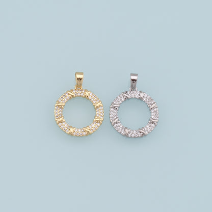 Gold Round Charms,18K Gold Filled CZ Round Pendant,Silver geometry Charm Bracelet Necklace for DIY Jewelry Making Supply