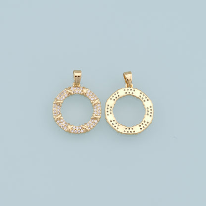 Gold Round Charms,18K Gold Filled CZ Round Pendant,Silver geometry Charm Bracelet Necklace for DIY Jewelry Making Supply