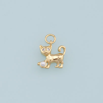 Gold Cat Charms,18K Gold Filled Cat Pendant,Cute Cat Charm Bracelet Necklace for DIY Jewelry Making Supply