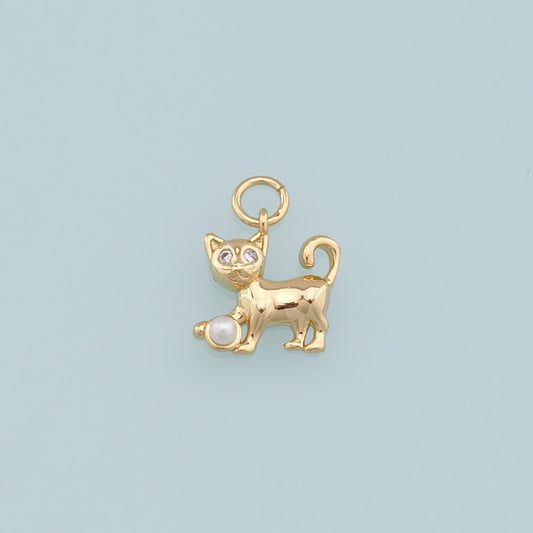 Gold Cat Charms,18K Gold Filled Cat Pendant,Cute Cat Charm Bracelet Necklace for DIY Jewelry Making Supply