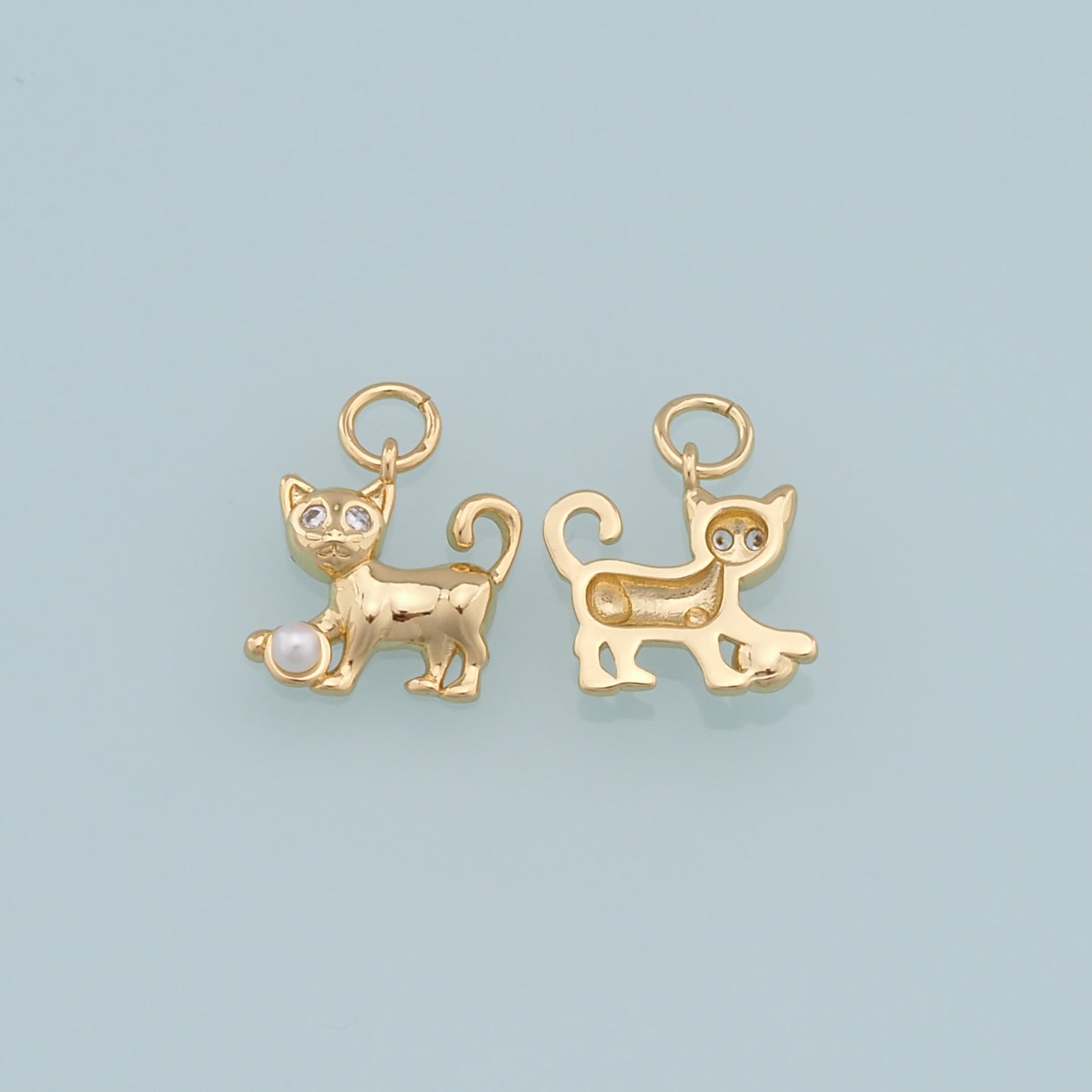 Gold Cat Charms,18K Gold Filled Cat Pendant,Cute Cat Charm Bracelet Necklace for DIY Jewelry Making Supply