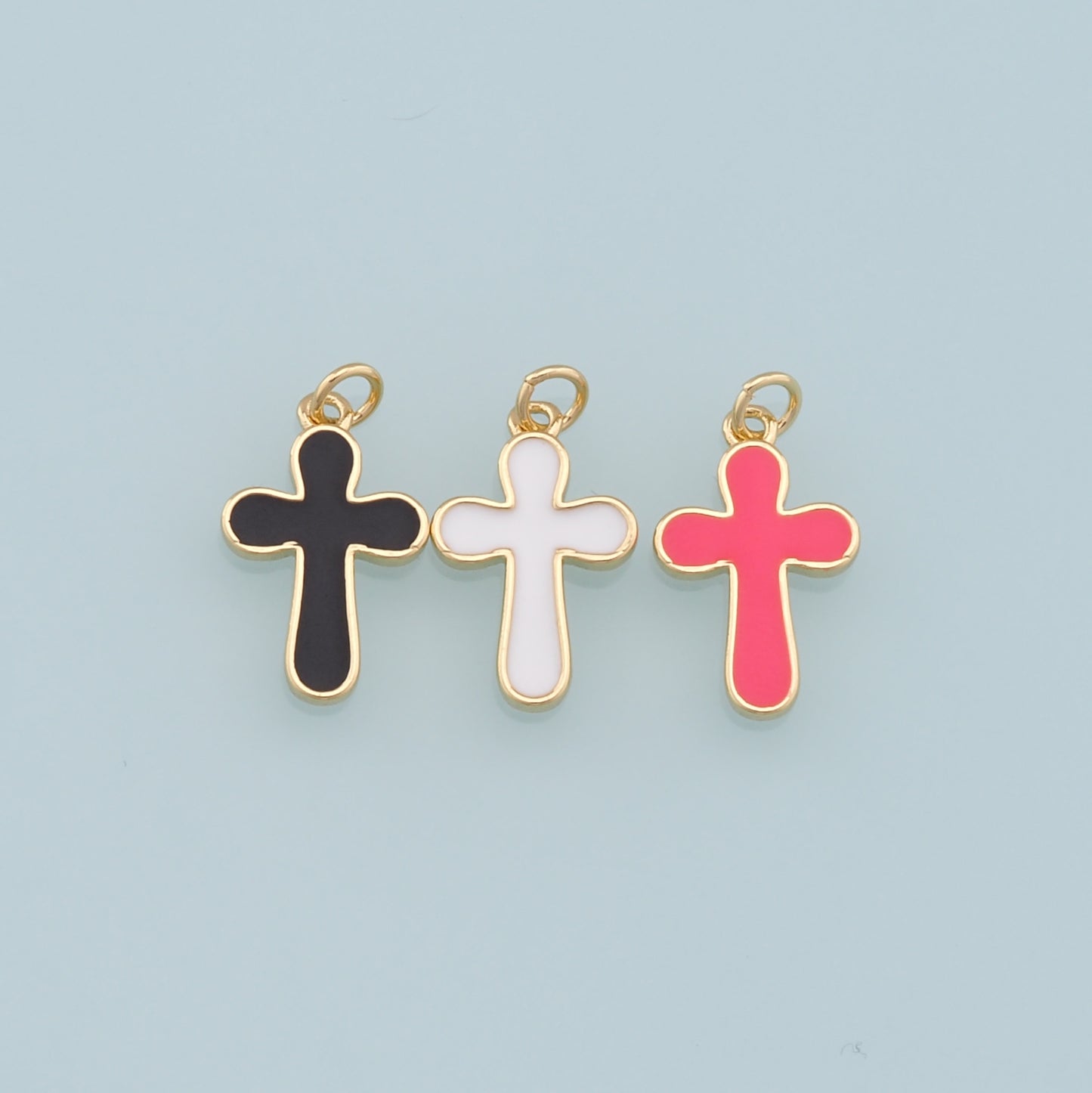 18K Gold Filled Cross Pendant,Enamel Cross Charm Bracelet Necklace for DIY Jewelry Making Supply