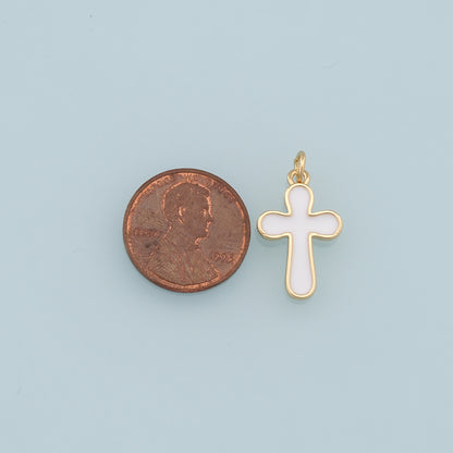 18K Gold Filled Cross Pendant,Enamel Cross Charm Bracelet Necklace for DIY Jewelry Making Supply