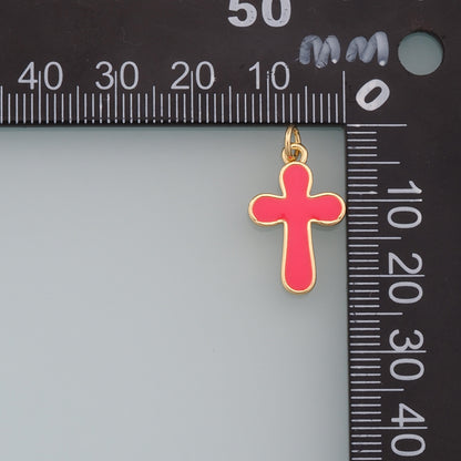 18K Gold Filled Cross Pendant,Enamel Cross Charm Bracelet Necklace for DIY Jewelry Making Supply