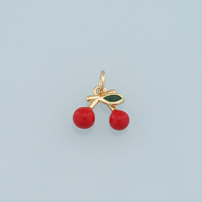 Gold Cherry Charms,18K Gold Filled Cherry Pendant,Enamel Fruit Charm Bracelet Necklace for DIY Jewelry Making Supply