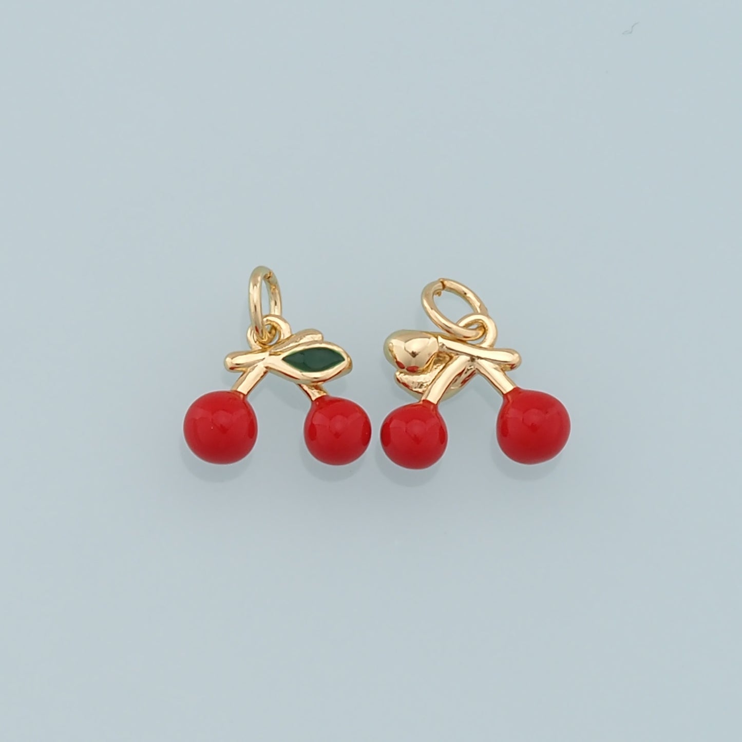 Gold Cherry Charms,18K Gold Filled Cherry Pendant,Enamel Fruit Charm Bracelet Necklace for DIY Jewelry Making Supply
