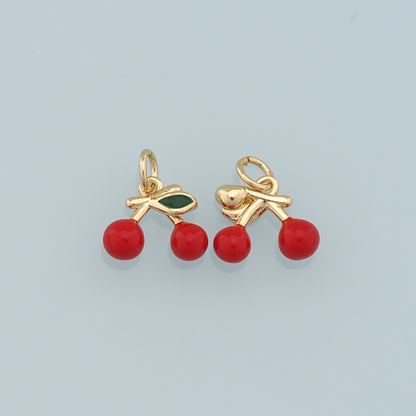 Gold Cherry Charms,18K Gold Filled Cherry Pendant,Enamel Fruit Charm Bracelet Necklace for DIY Jewelry Making Supply