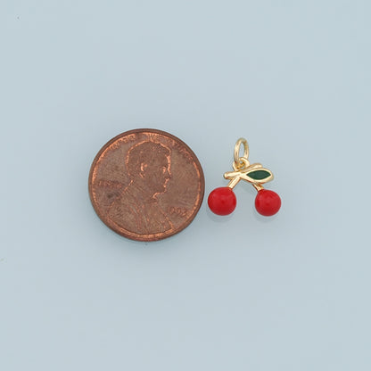 Gold Cherry Charms,18K Gold Filled Cherry Pendant,Enamel Fruit Charm Bracelet Necklace for DIY Jewelry Making Supply