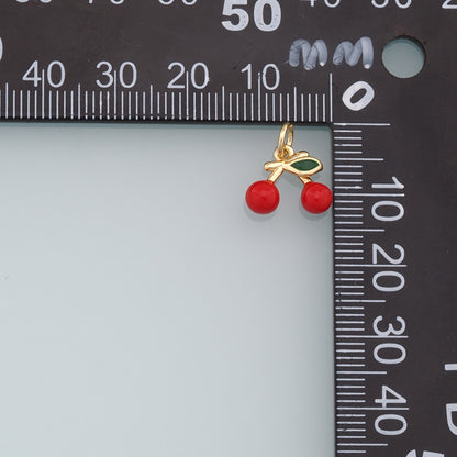 Gold Cherry Charms,18K Gold Filled Cherry Pendant,Enamel Fruit Charm Bracelet Necklace for DIY Jewelry Making Supply