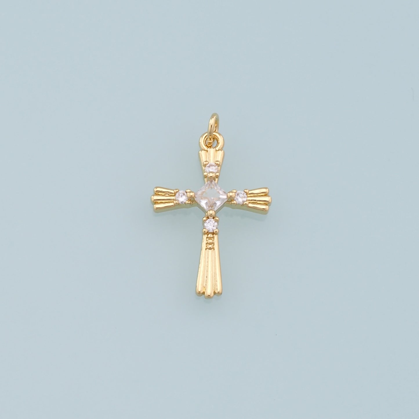 18K Gold Filled CZ Cross Pendant,Cross Charm Bracelet Necklace for DIY Jewelry Making Supply