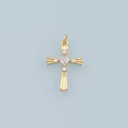 18K Gold Filled CZ Cross Pendant,Cross Charm Bracelet Necklace for DIY Jewelry Making Supply