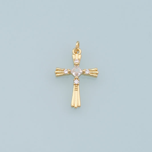 18K Gold Filled CZ Cross Pendant,Cross Charm Bracelet Necklace for DIY Jewelry Making Supply