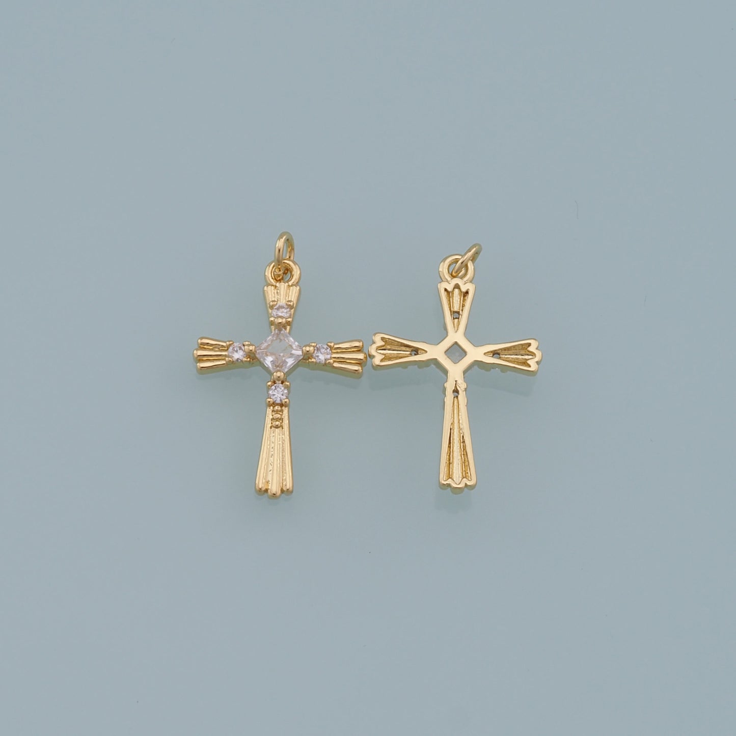 18K Gold Filled CZ Cross Pendant,Cross Charm Bracelet Necklace for DIY Jewelry Making Supply