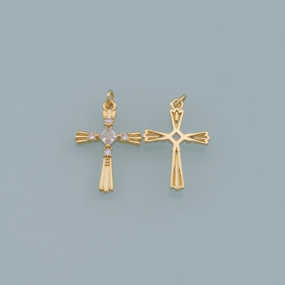 18K Gold Filled CZ Cross Pendant,Cross Charm Bracelet Necklace for DIY Jewelry Making Supply