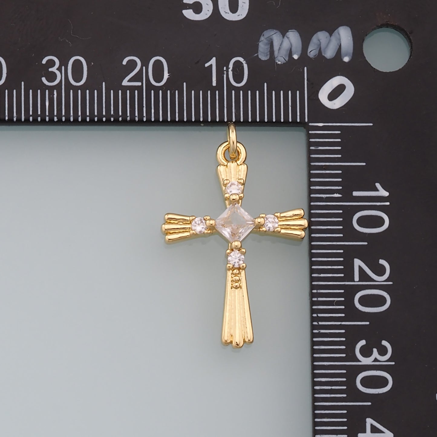 18K Gold Filled CZ Cross Pendant,Cross Charm Bracelet Necklace for DIY Jewelry Making Supply