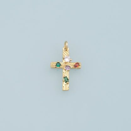 18K Gold Filled CZ Cross Pendant,Cross Charm Bracelet Necklace for DIY Jewelry Making Supply