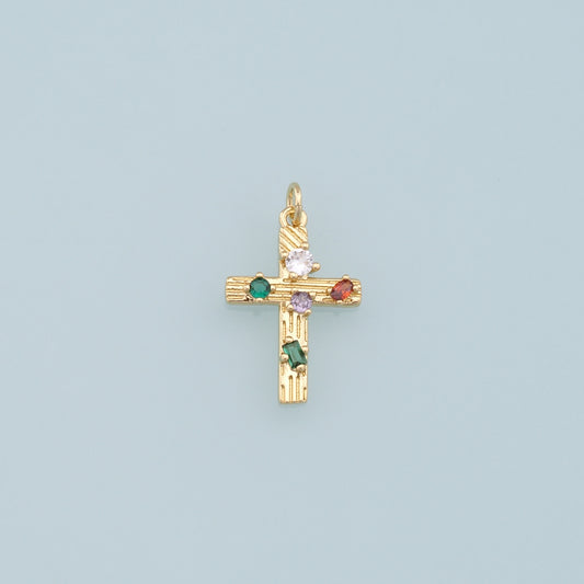 18K Gold Filled CZ Cross Pendant,Cross Charm Bracelet Necklace for DIY Jewelry Making Supply