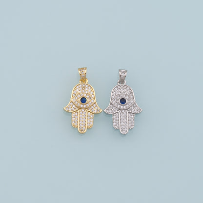 18K Gold Filled Hamsa Hand Pendant,Cubic Zirconia Hand Evil Eye Charm Necklace for DIY Jewelry Making Supply