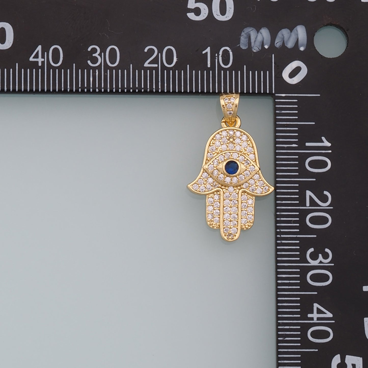 18K Gold Filled Hamsa Hand Pendant,Cubic Zirconia Hand Evil Eye Charm Necklace for DIY Jewelry Making Supply