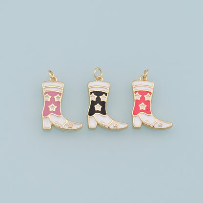 Gold Boots Charms,18K Gold Filled Enamel Boots Pendant,Cowboy Boots Charm Bracelet Necklace for DIY Jewelry Making Supply