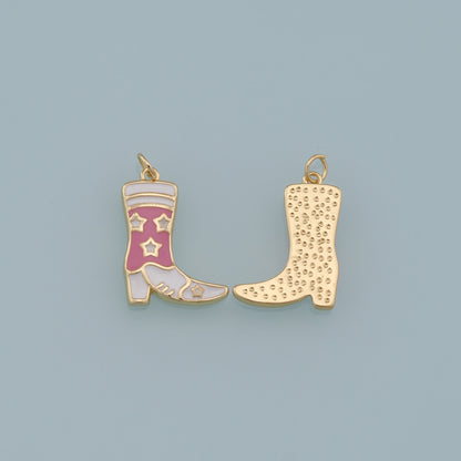 Gold Boots Charms,18K Gold Filled Enamel Boots Pendant,Cowboy Boots Charm Bracelet Necklace for DIY Jewelry Making Supply