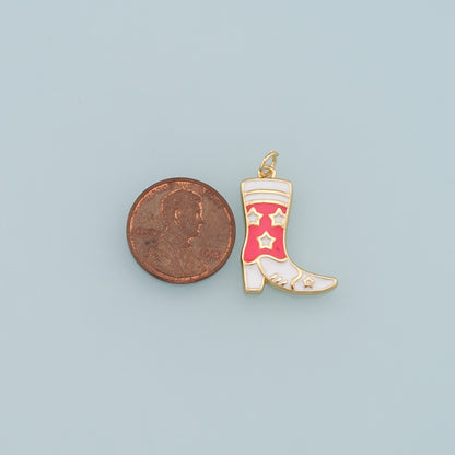 Gold Boots Charms,18K Gold Filled Enamel Boots Pendant,Cowboy Boots Charm Bracelet Necklace for DIY Jewelry Making Supply