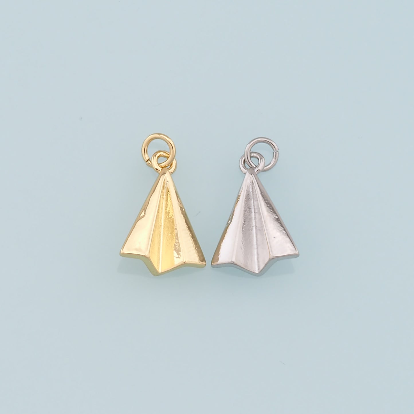 Gold Paper Airplane Charms,18K Gold Filled Origami Plane Pendant,Silver Origami Plane Charm Bracelet Necklace for DIY Jewelry Making Supply