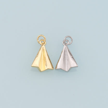 Gold Paper Airplane Charms,18K Gold Filled Origami Plane Pendant,Silver Origami Plane Charm Bracelet Necklace for DIY Jewelry Making Supply