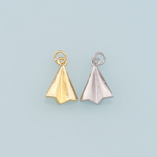 Gold Paper Airplane Charms,18K Gold Filled Origami Plane Pendant,Silver Origami Plane Charm Bracelet Necklace for DIY Jewelry Making Supply