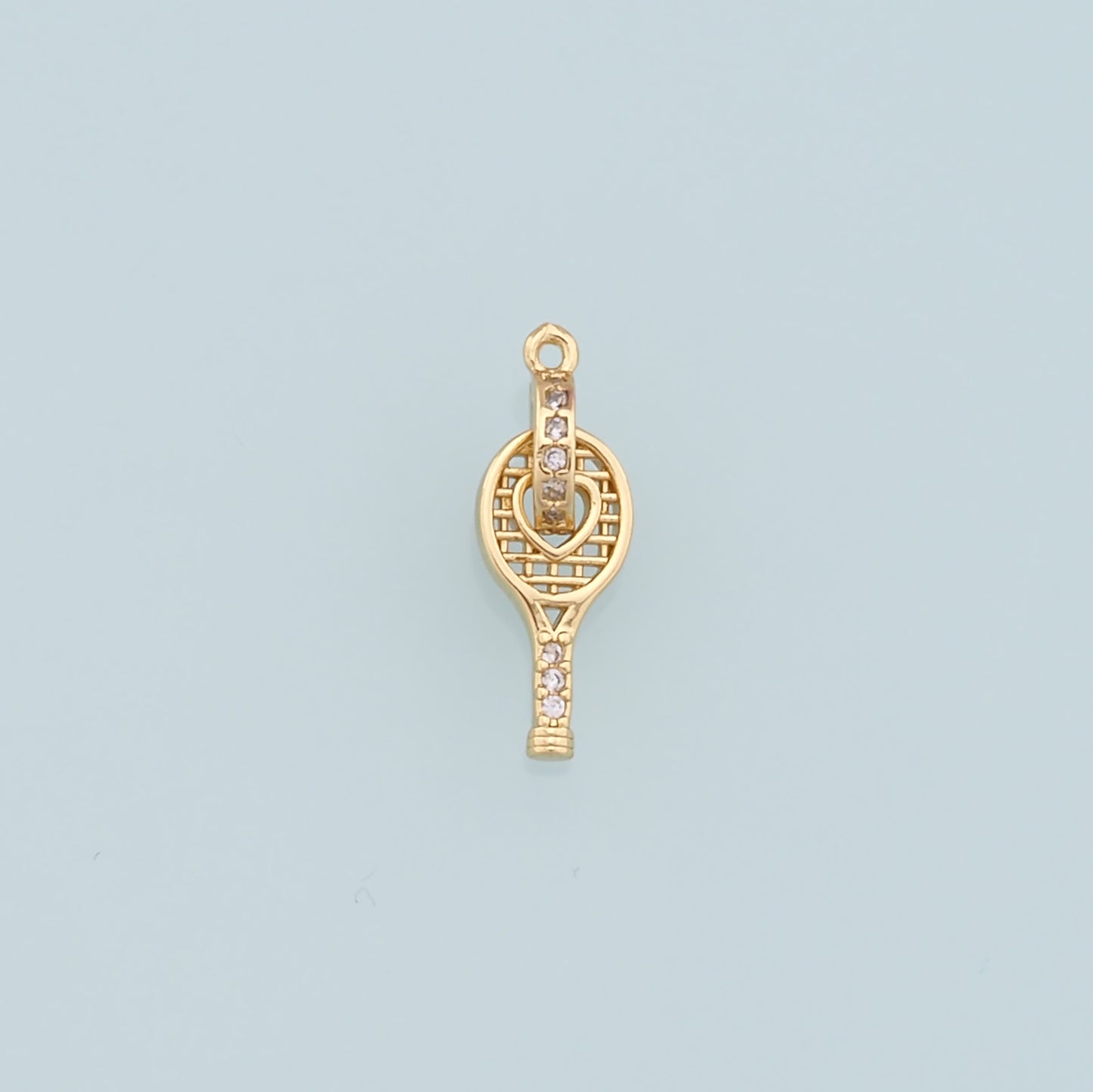 Gold tennis racket Charms,18K Gold Filled CZ tennis racket Pendant,tennis racket Charm Bracelet Necklace for DIY Jewelry Making Supply