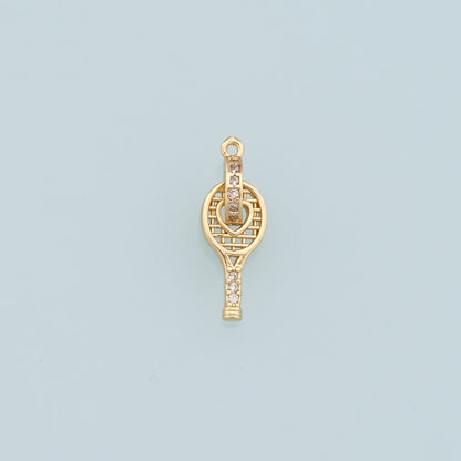 Gold tennis racket Charms,18K Gold Filled CZ tennis racket Pendant,tennis racket Charm Bracelet Necklace for DIY Jewelry Making Supply