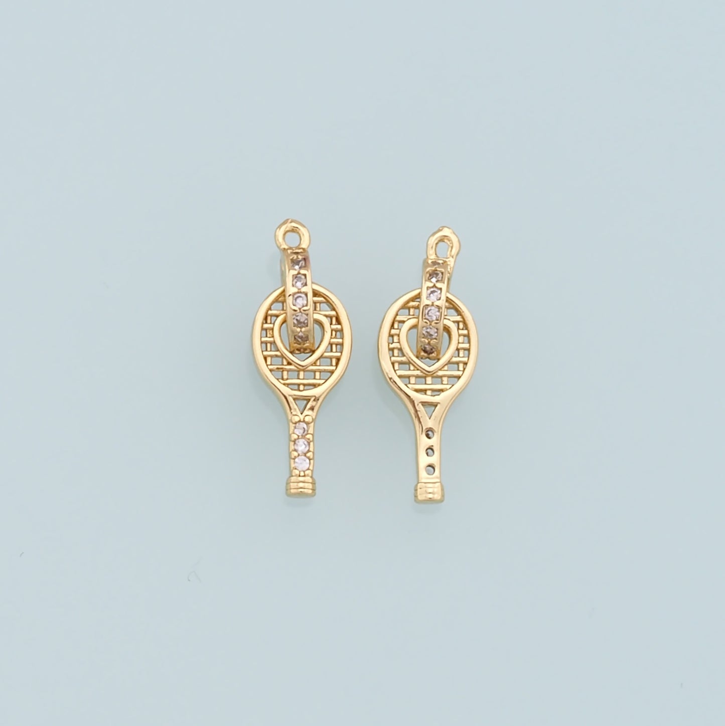 Gold tennis racket Charms,18K Gold Filled CZ tennis racket Pendant,tennis racket Charm Bracelet Necklace for DIY Jewelry Making Supply