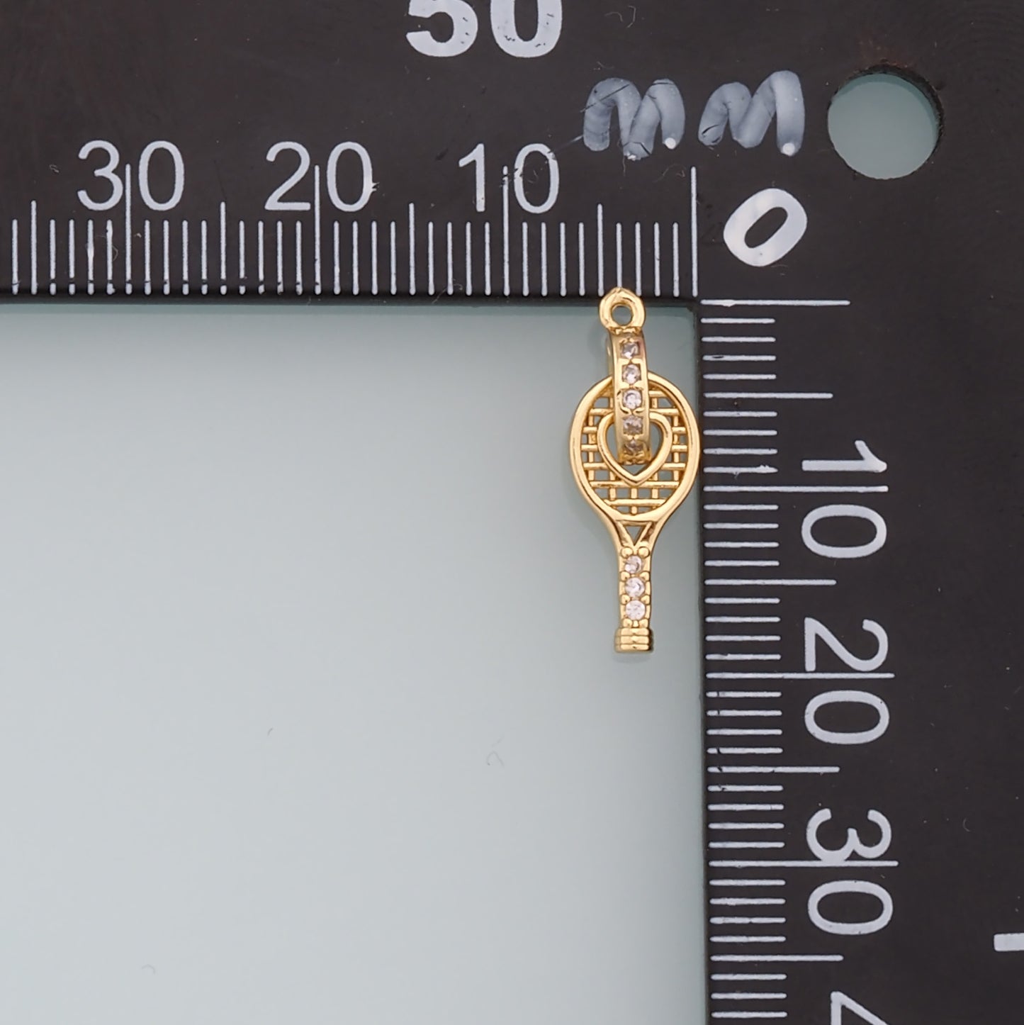 Gold tennis racket Charms,18K Gold Filled CZ tennis racket Pendant,tennis racket Charm Bracelet Necklace for DIY Jewelry Making Supply