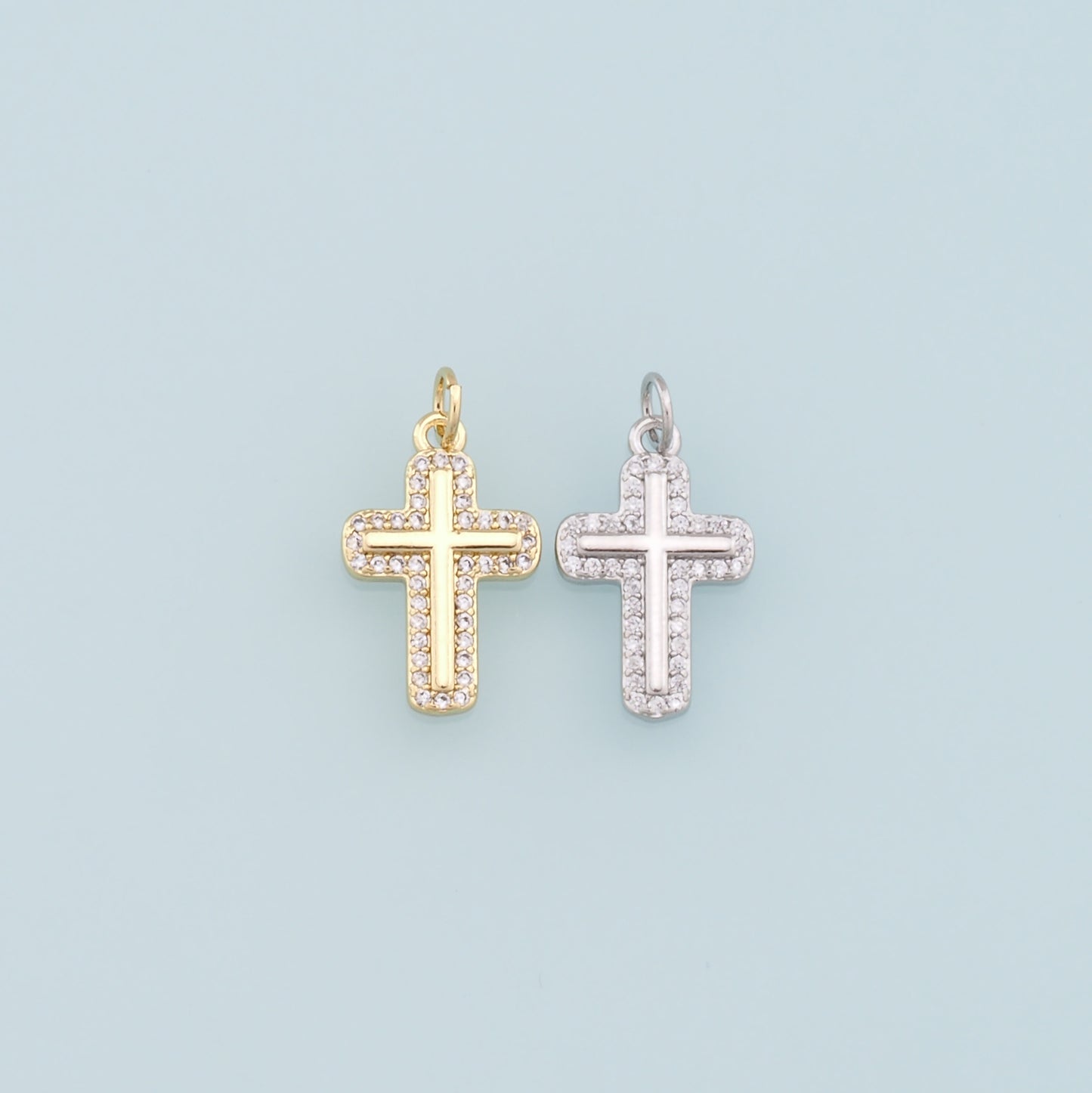 18K Gold Filled Cross Pendant,CZ Cross Charm Bracelet Necklace for DIY Jewelry Making Supply