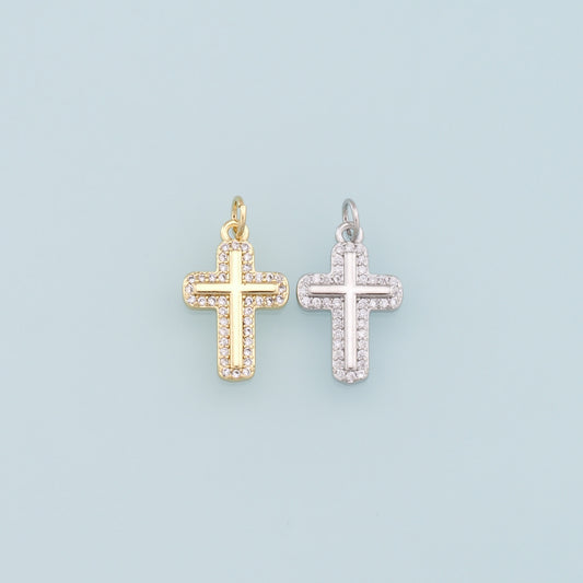 18K Gold Filled Cross Pendant,CZ Cross Charm Bracelet Necklace for DIY Jewelry Making Supply