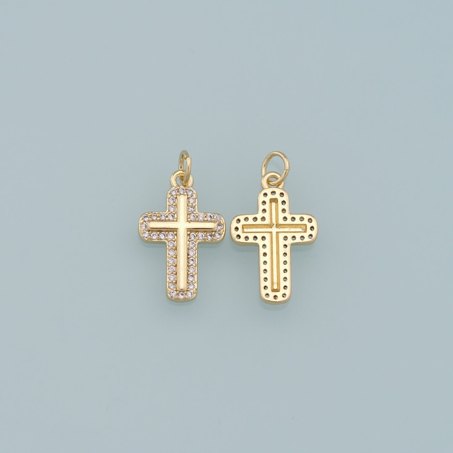 18K Gold Filled Cross Pendant,CZ Cross Charm Bracelet Necklace for DIY Jewelry Making Supply