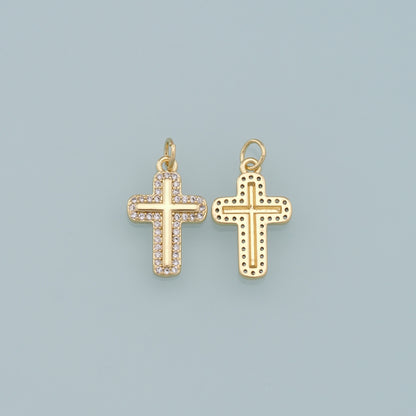 18K Gold Filled Cross Pendant,CZ Cross Charm Bracelet Necklace for DIY Jewelry Making Supply