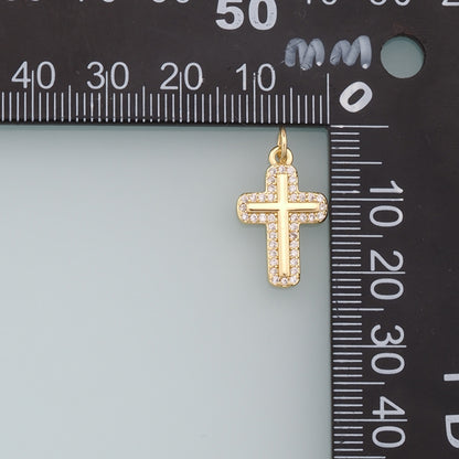 18K Gold Filled Cross Pendant,CZ Cross Charm Bracelet Necklace for DIY Jewelry Making Supply