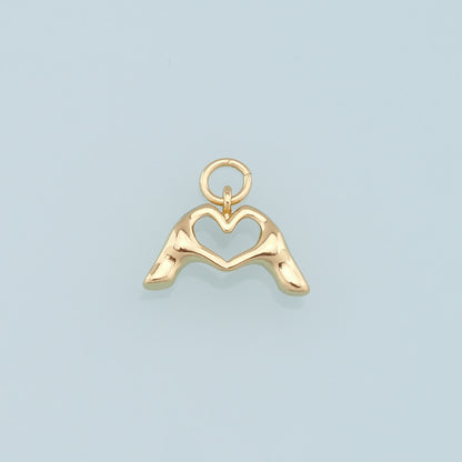 Gold Heart Charms,18K Gold Filled Hand Gesture Pendant,Heart Charm Bracelet Necklace for DIY Jewelry Making Supply