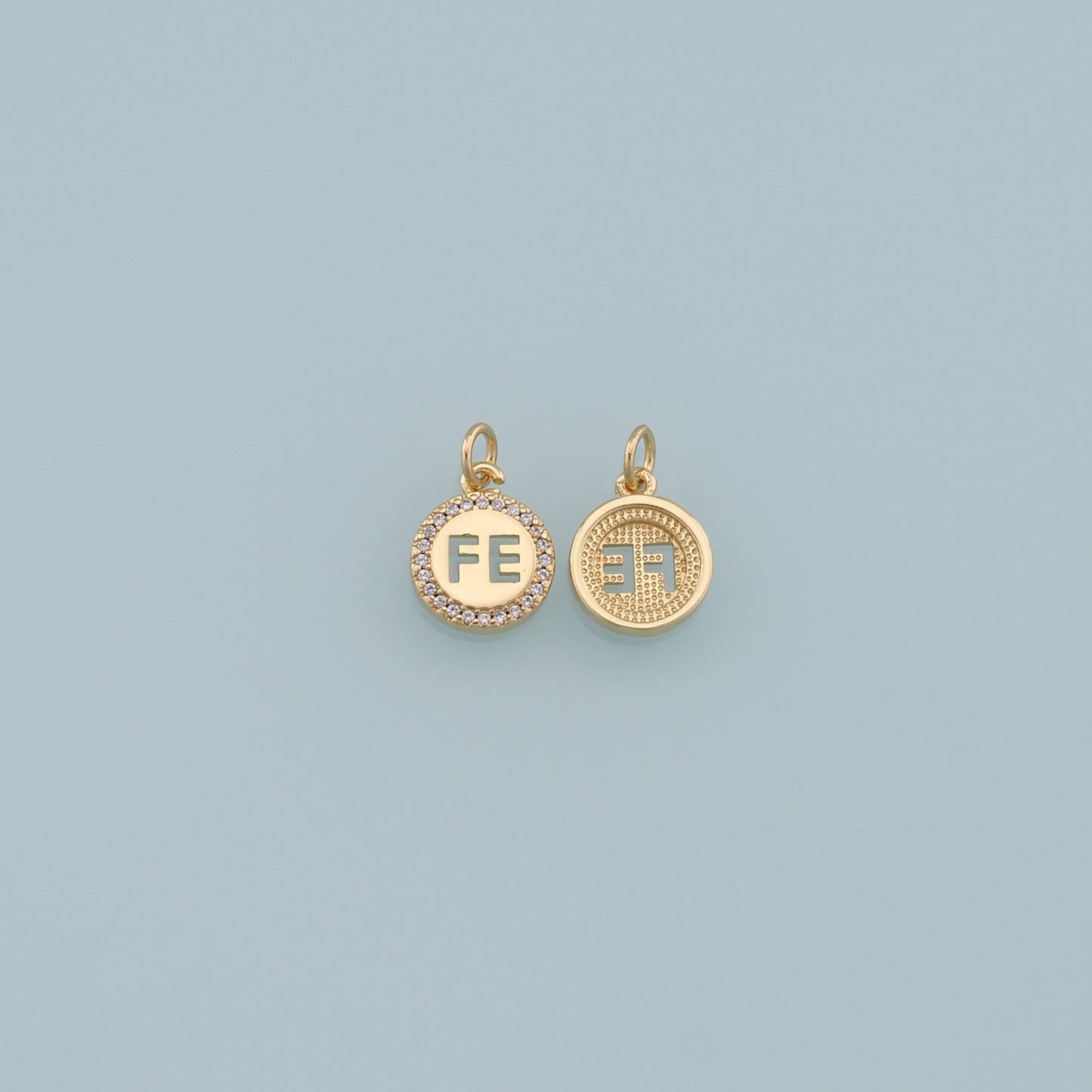 Gold Fe Charms,18K Gold Filled Round Pendant,Fe Charm Bracelet Necklace for DIY Jewelry Making Supply