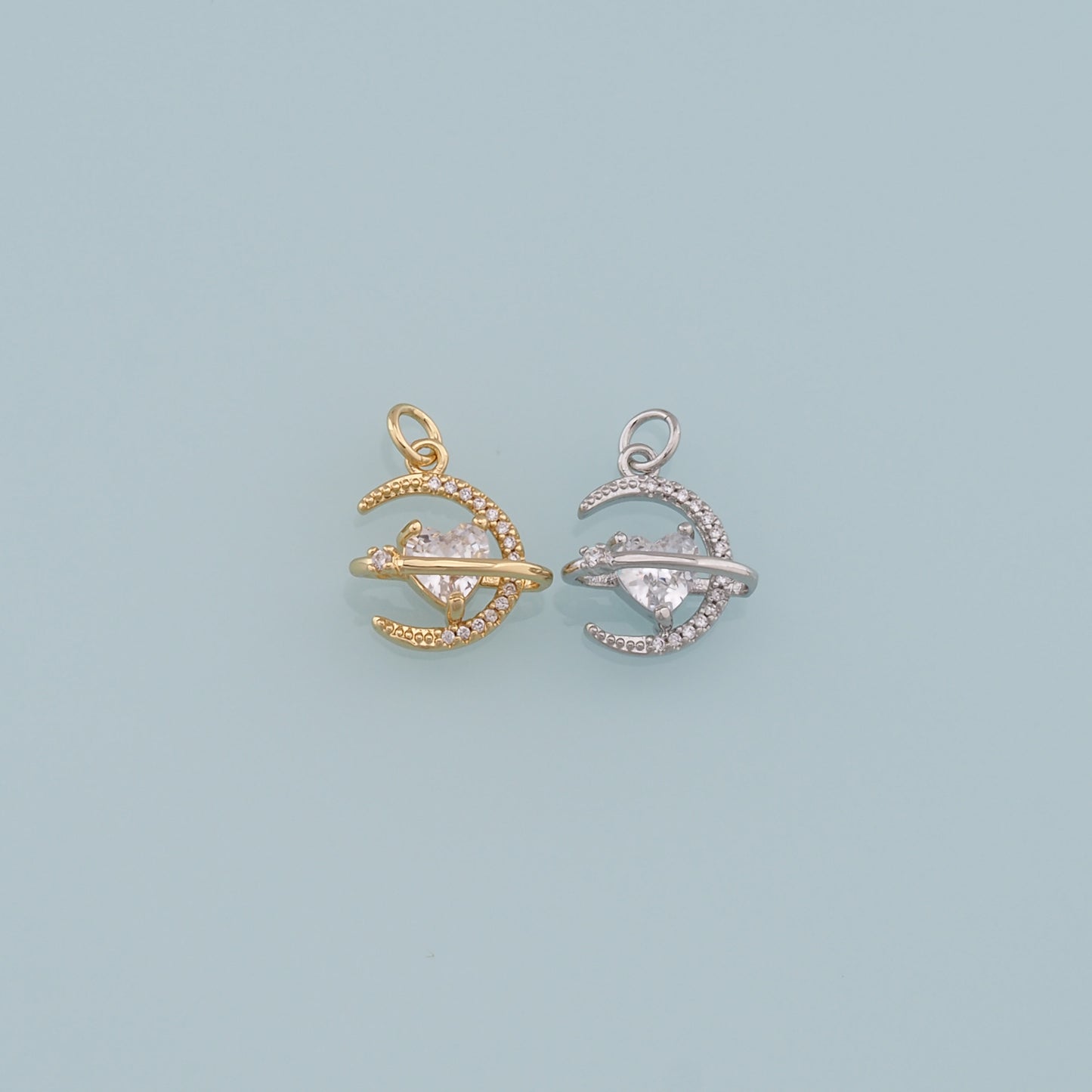 Gold Saturn Charms,18K Gold Filled CZ Saturn Pendant,Silver Celestial Charm Bracelet Necklace for DIY Jewelry Making Supply
