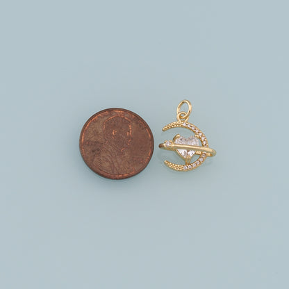 Gold Saturn Charms,18K Gold Filled CZ Saturn Pendant,Silver Celestial Charm Bracelet Necklace for DIY Jewelry Making Supply