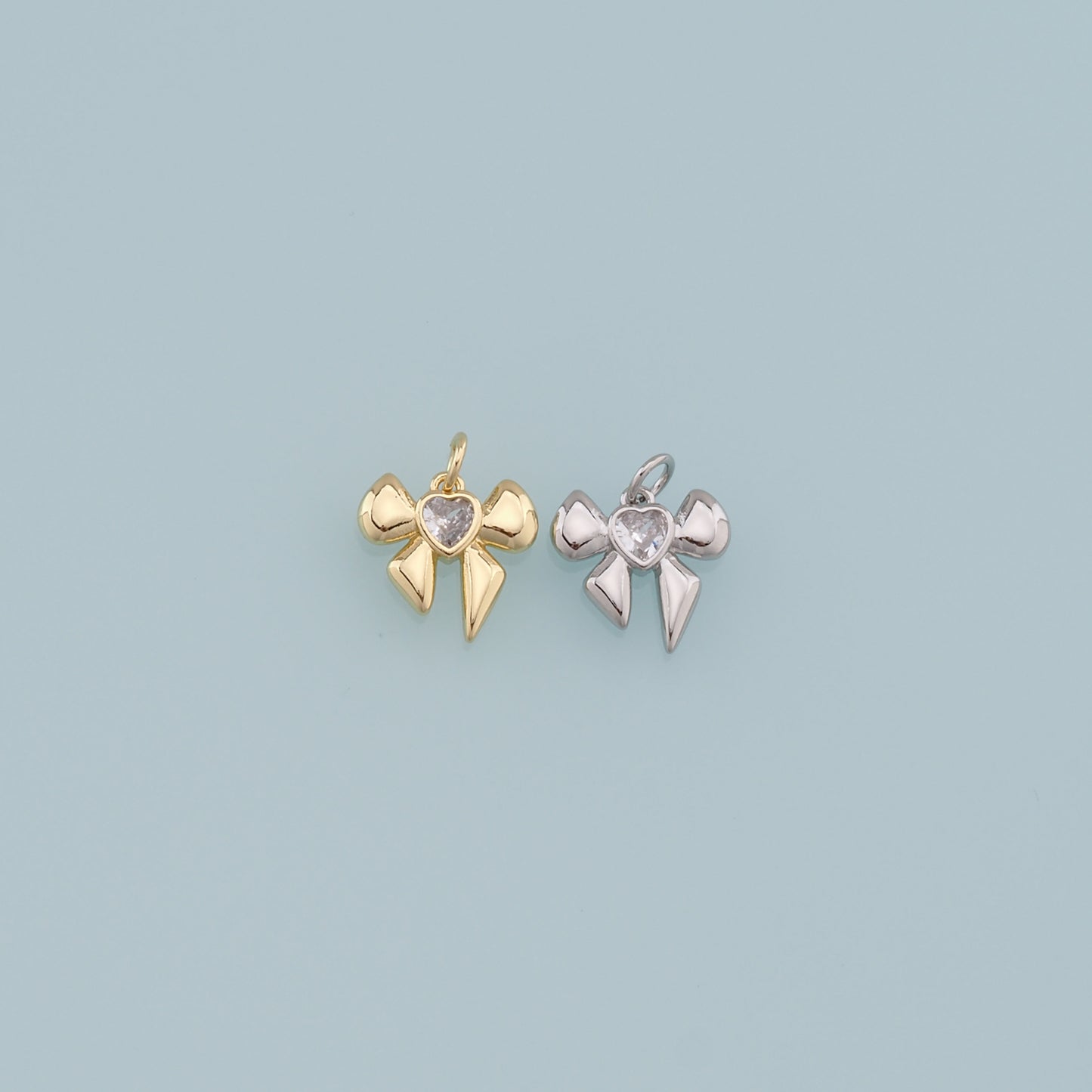 Gold Bow Charms,18K Gold Filled Bow Heart Pendant,bow tie Charm Bracelet Necklace for DIY Jewelry Making Supply