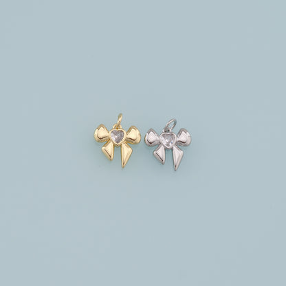 Gold Bow Charms,18K Gold Filled Bow Heart Pendant,bow tie Charm Bracelet Necklace for DIY Jewelry Making Supply