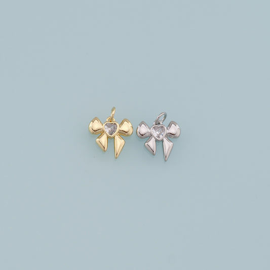 Gold Bow Charms,18K Gold Filled Bow Heart Pendant,bow tie Charm Bracelet Necklace for DIY Jewelry Making Supply